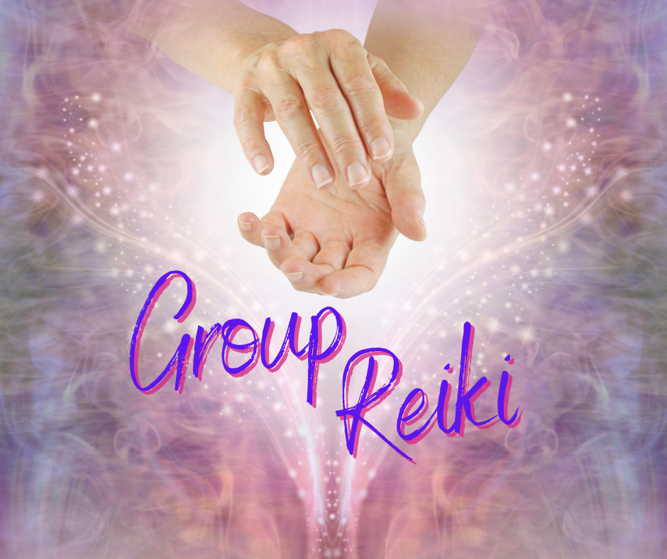 Hands with text, the text is "Group Reiki"