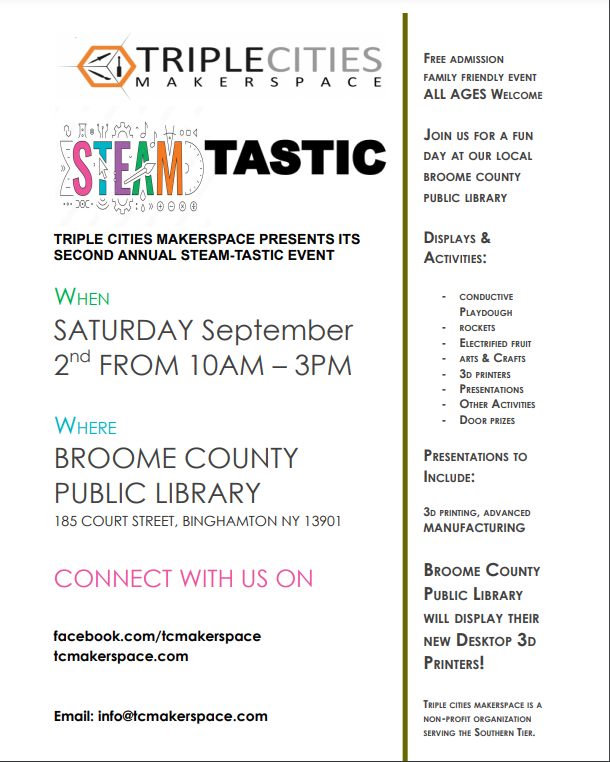 Steamtastic, September 2nd, Broome County Public Library 10:30 to 3