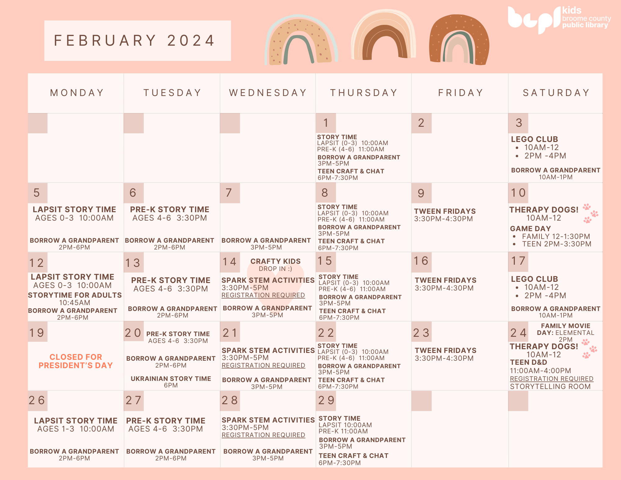 Picture of February calendar of events