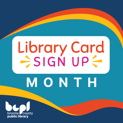logo for library card sign up month