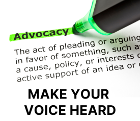 dictionary definition of advocacy with additional text "Make Your Voice Heard"