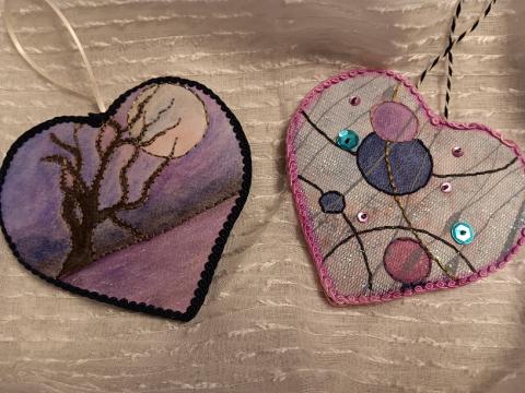 2 mixed media hearts