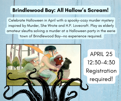 image shows text from description, three grannies on a bike with a black cat in the basket, and large black tentacles