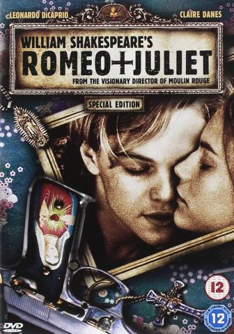 Romeo and Juliet 1996 edition with Claire Danes and Leonardo DiCaprio DVD cover 