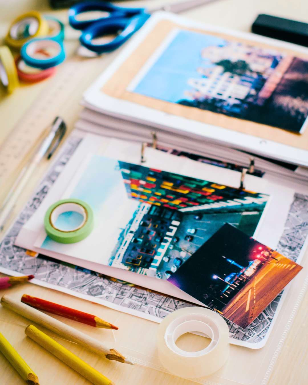 photo of scrapbook and scrapbooking materials