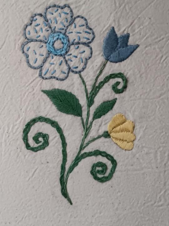 blue and yellow embroidered flowers