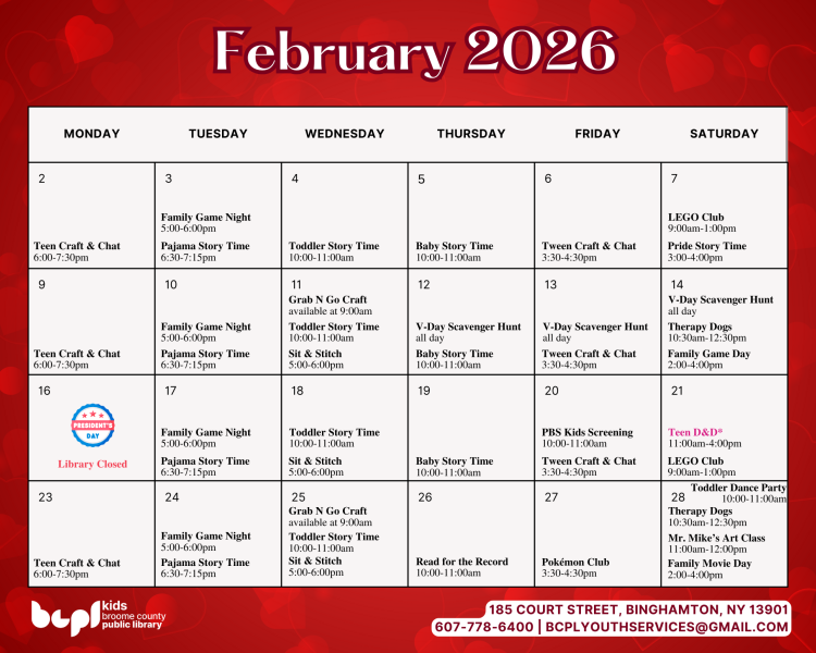 February 2026 Youth Services Calendar