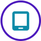 Blue tablet in purple circle. 